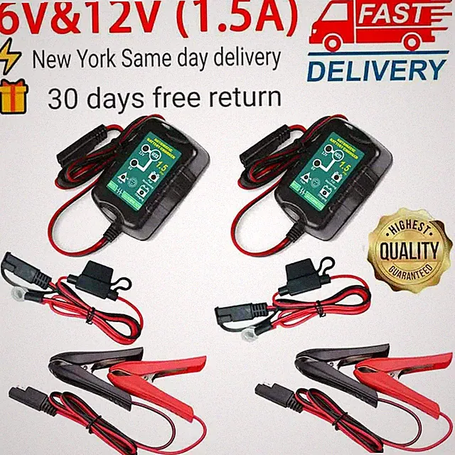 2 Pcs Motorcycle Battery Trickle Charger 12V 1.5A Car Jet Ski Dirt Bike Scooter