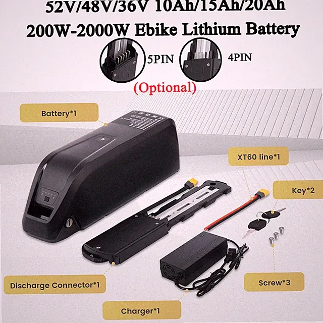 4PIN/5PIN 52V 48V 36V 10/15/20Ah 200W-2000W Electric Bicycle Lithium Battery