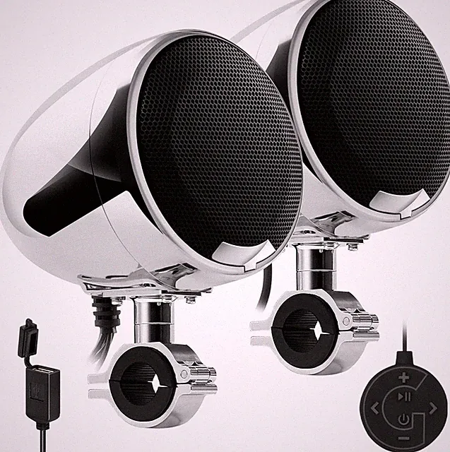 Audio Chrome Bluetooth Speaker Amplifier Handlebar Motorcycle UTV Speakers NEW .