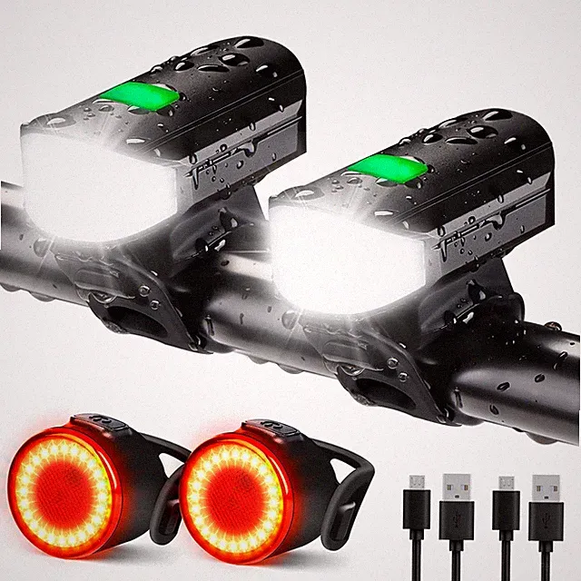 Bike Lights Set 1500LM USB Rechargeable Bicycle Headlight & Tail Light Waterp...