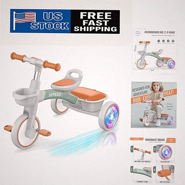 Easy Assembly Colorful Toddler Tricycle with Detachable Basket for Kids Ages 2+