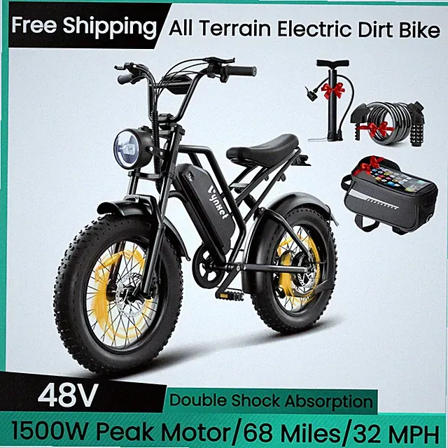Electric Dirt Bike 1500W 48V 18Ah Electric Motorcycle All Terrain Fat Tire