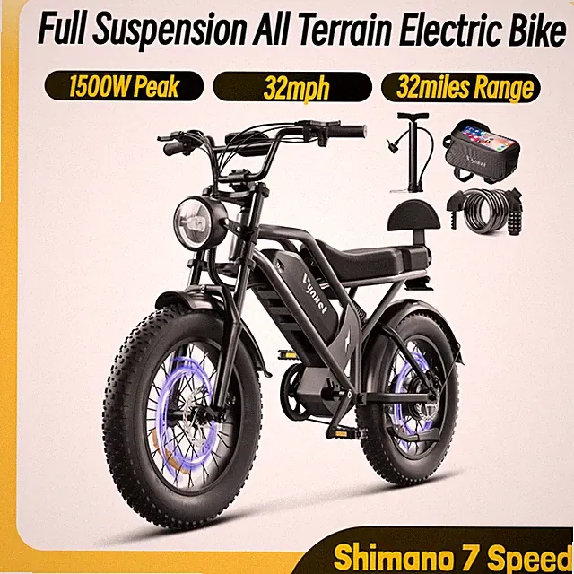 Electric Dirt Bike 48v 1500w Peak Fat Tire Ebike 68+ Miles All-terrain E-bike