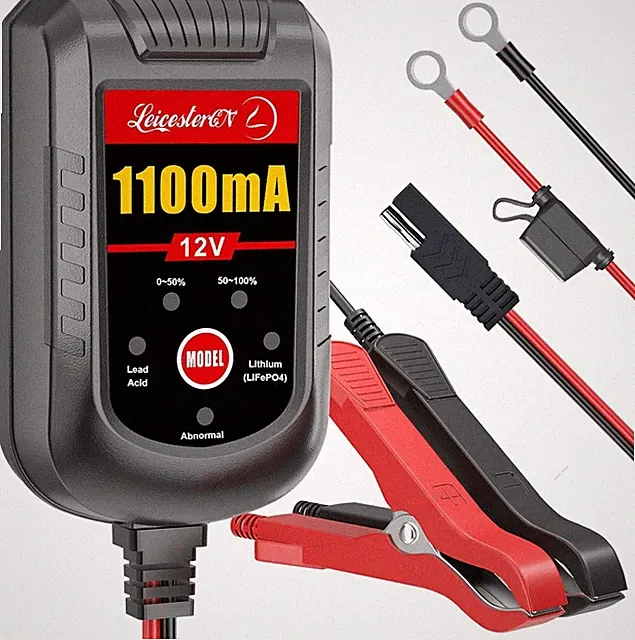 Motorcycle Battery Charger and Maintainer 12V, 1.1Amp Smart Trickle Charger -...
