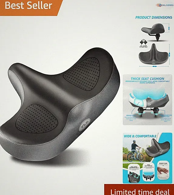 Oversized Bike Seat Cushion Faux Leather Memory Foam Waterproof Wide Comfort